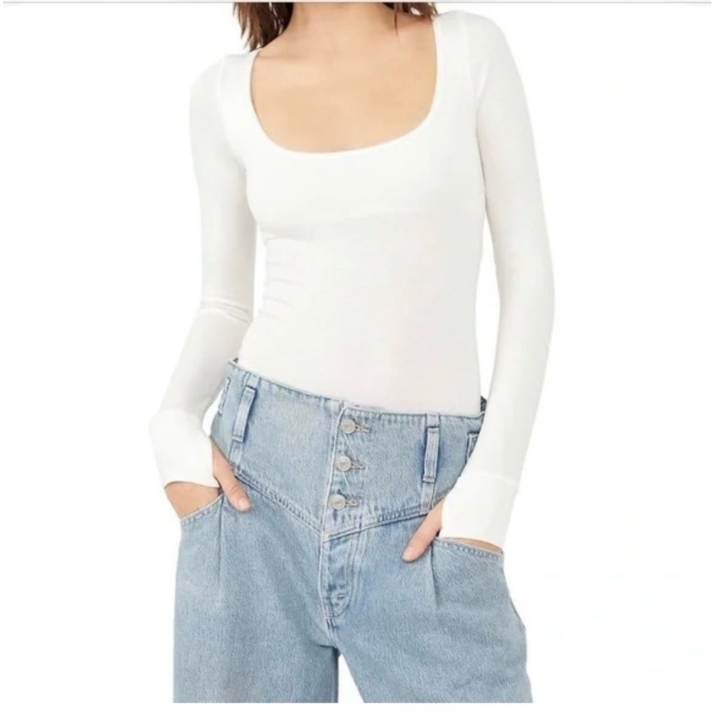 Free People Settle In Long Sleeve Bodysuit Ivory | Seamless Layering Minimalist